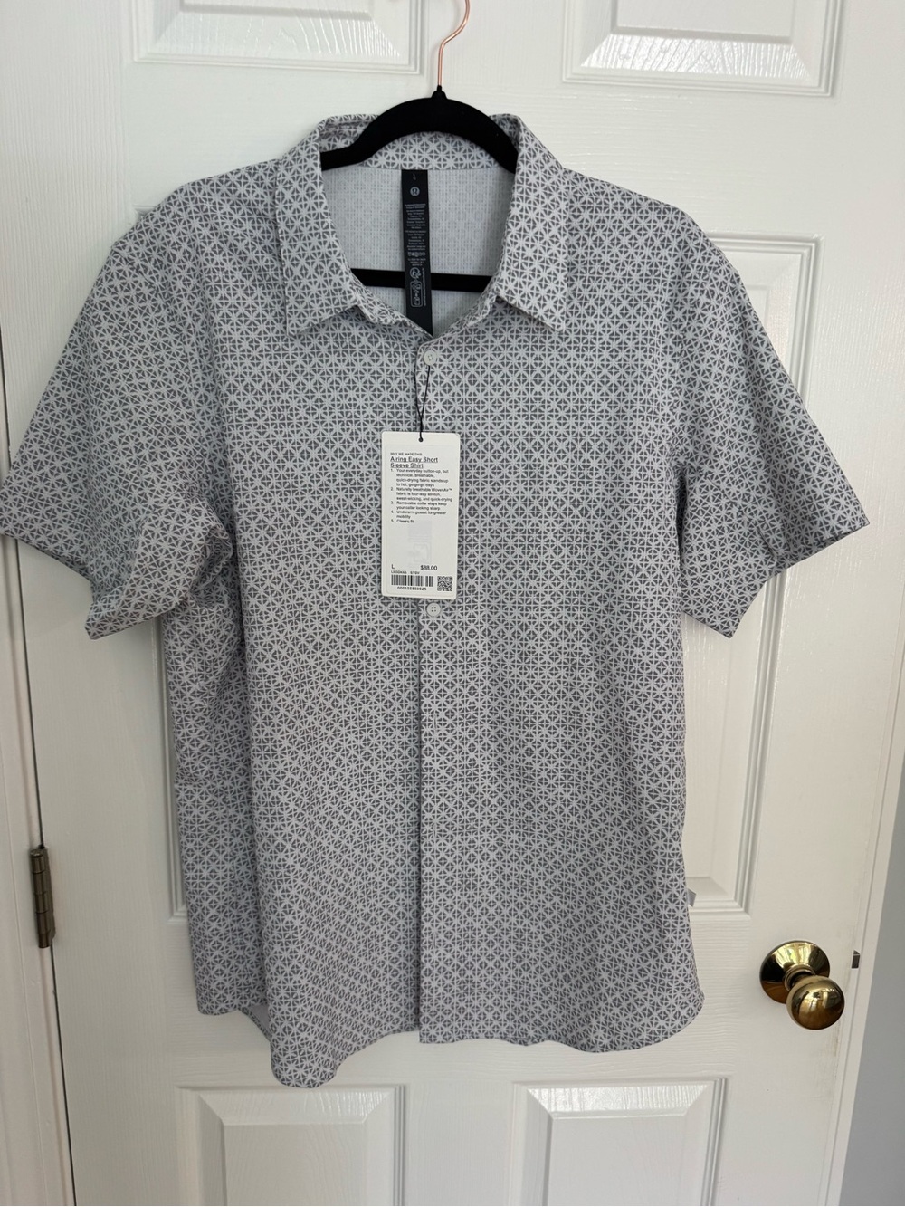 lululemon athletica Men's Short Sleeve Geometric Button-Down Shirt - White/Gray